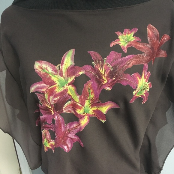 - Women’s Dynamite Sheer Black Brown Blouse - Picture 2 of 6